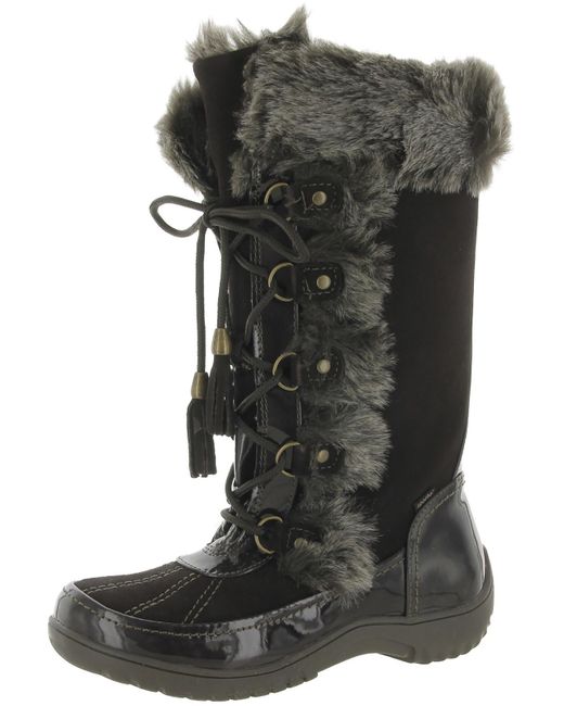 Sporto Black Miley Leather Faux Fur Lined Winter & Snow Boots