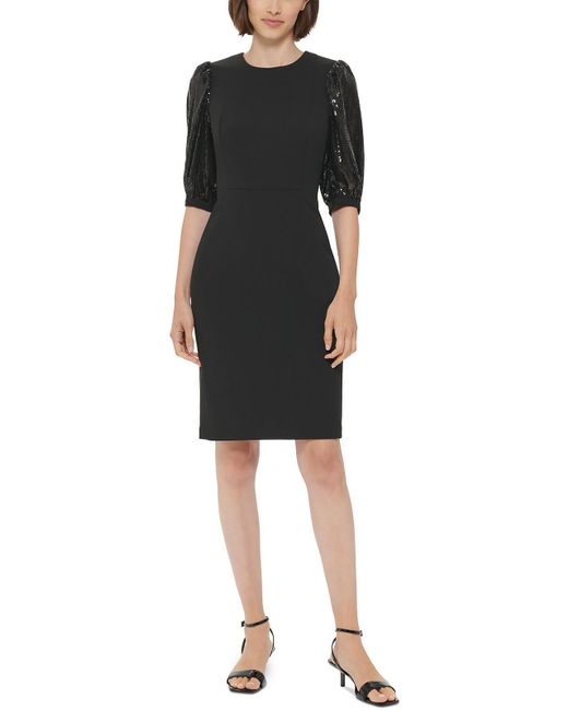 Calvin Klein Black Sequined Midi Cocktail And Party Dress