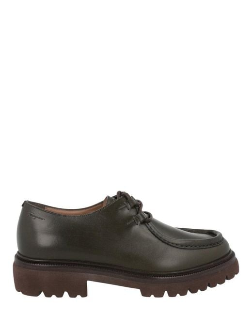 Ferragamo Green Italo Leather Lace-Up Loafers for men