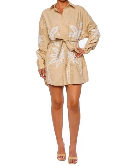 Hemant & Nandita Natural Ari Embroidered Belted Dress