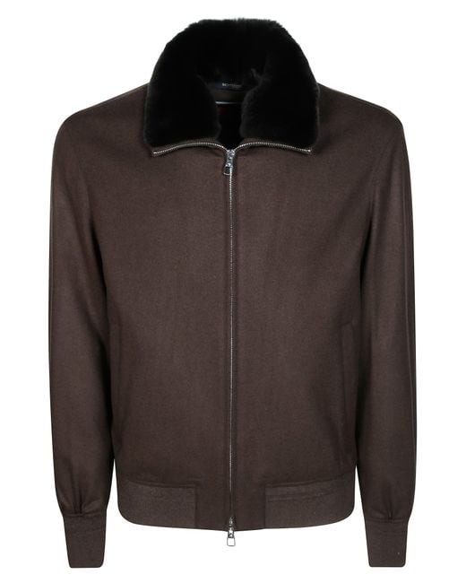 Montecore Black Wool Plush Fur Collar Jacket for men