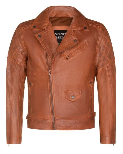 Infinity Leather Brown Cross Zip Leather Biker Jacket for men