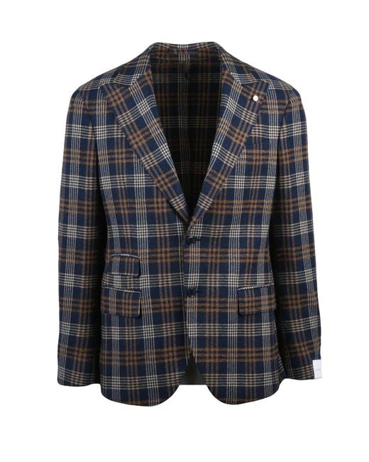 Luigi Bianchi Black Rounded Plaid Jacket for men