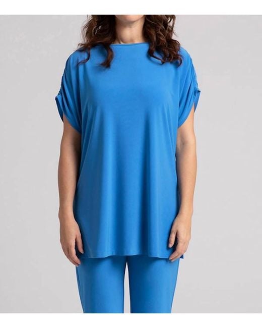 Sympli Blue Revelry Ruched Shoulder Tunic