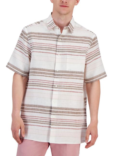 Club Room White Striped Linen Button-down Shirt for men