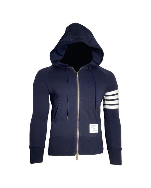 Thom Browne Blue 4-Bar Loopback Zip Hoodie for men