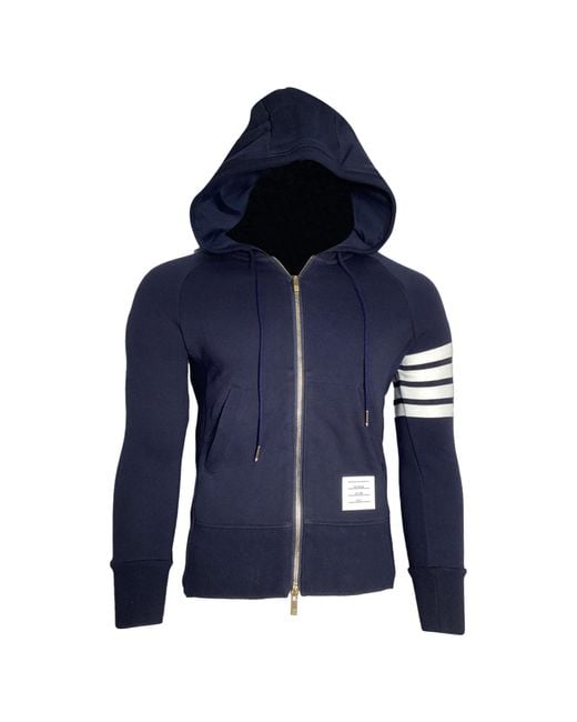 Thom Browne Blue 4-Bar Loopback Zip Hoodie for men