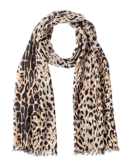 Sofiacashmere White Sofiacashmere Leopard Print Lightweight Cashmere Scarf