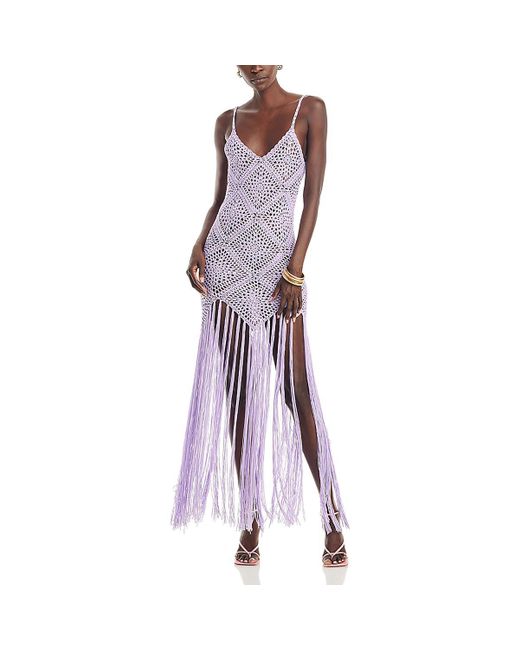 Chain Reaction Crochet Fringe Maxi Dress - Red