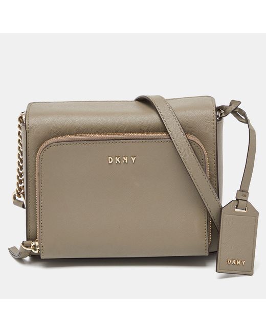 DKNY Natural Saffiano Leather Bryan Park Pocket Crossbody Bag