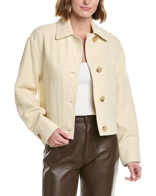 Vince Natural Cropped Twill Linen-blend Jacket