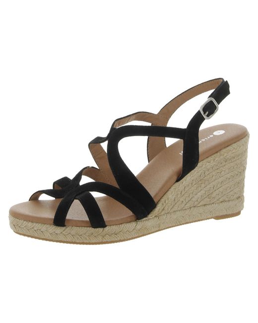 Eric Michael Black Lindsey Suede Ankle Strap Wedge Sandals
