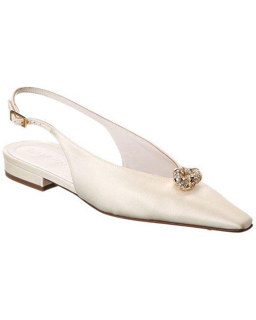 Lanvin White Satin Slingback Flat