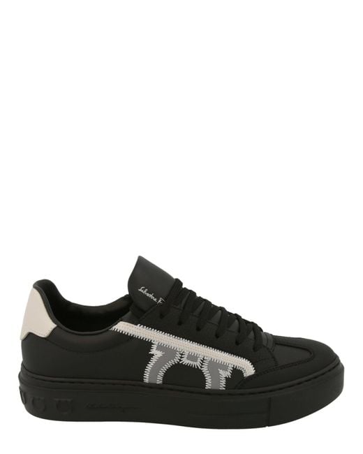 Ferragamo Black Borg Leather Low-top Sneakers for men