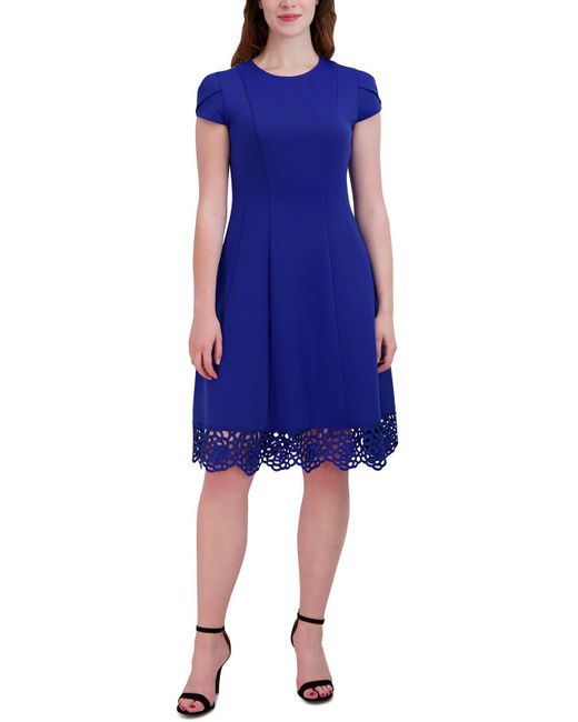 Donna Ricco Blue Lace Trim Cap Sleeve Midi Dress
