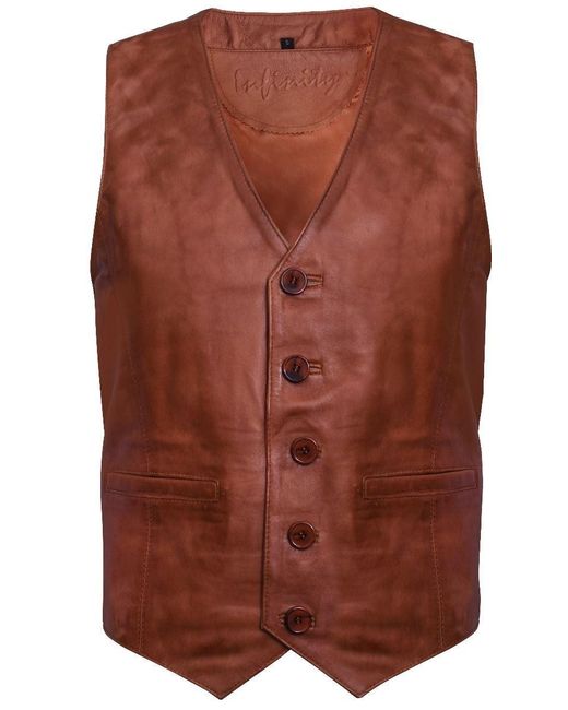 Infinity Leather Brown Waistcoat for men
