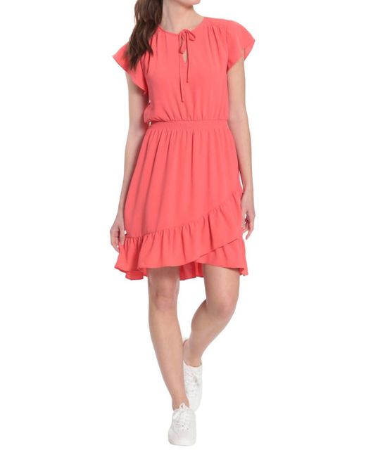Maggy London Pink Smocked Waist Ruffle Dress