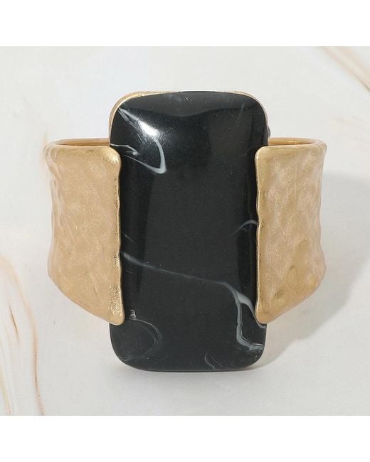Fashnzfab Black Bold Marbled Rectangular Resin Accent Hinged Statement Bangle Bracelet