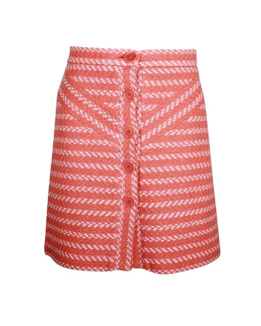 Maje Red Button-Front A-Line Skirt