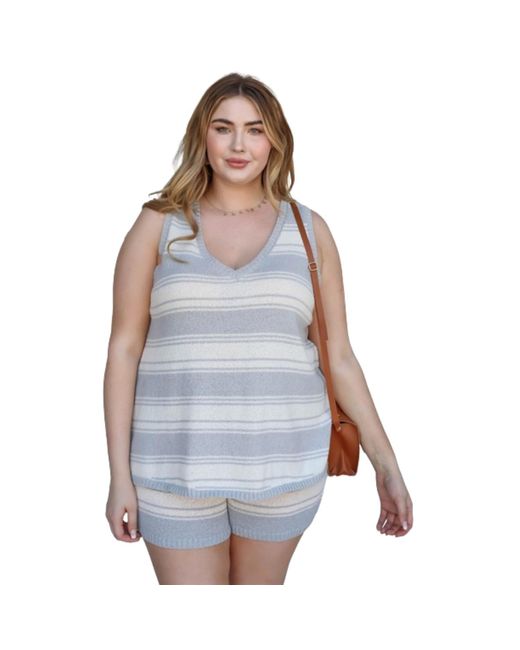 TRUEDAMES Blue Plus Stripe Knit Sleeveless Top & Short Set