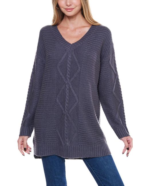 Fever Blue Cable Knit Long Sleeve Pullover Sweater