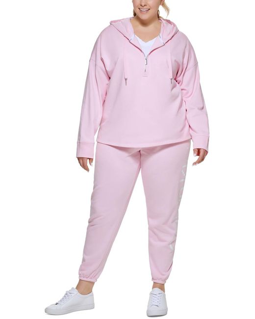 Calvin Klein Plus Hooded Comfy 3/4 Zip Pullover in Pink | Lyst