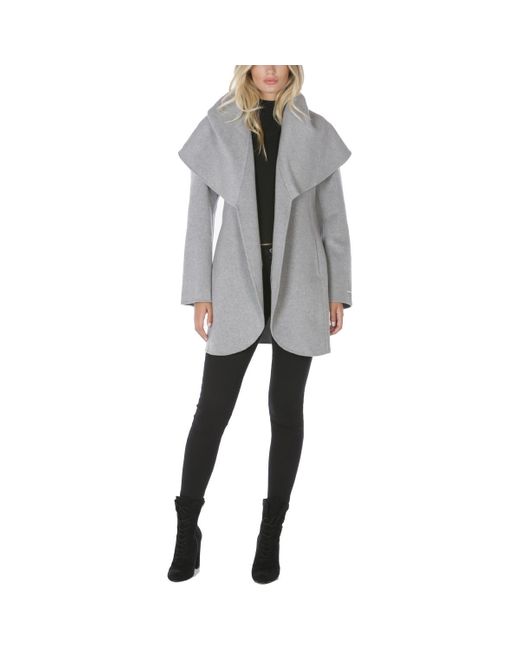 Tahari Gray Marilyn Wool Blend Winter Wrap Coat