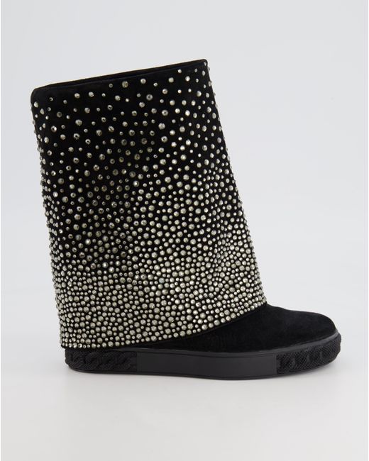 Casadei Black Heeled Boots With Crystal Embellishments