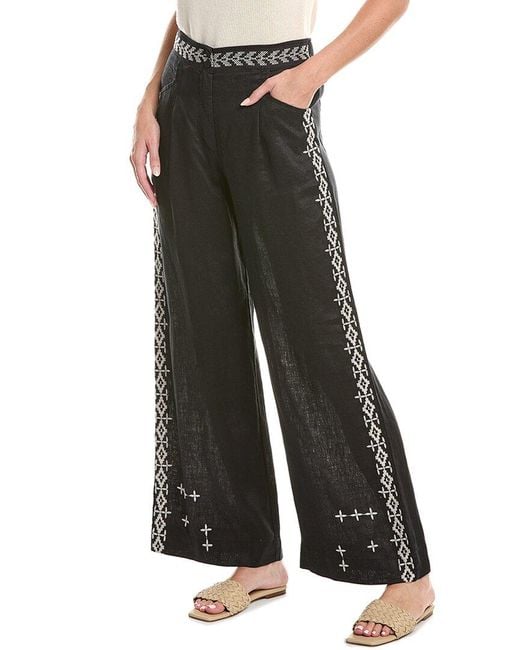 Johnny Was Black Wide Leg Pleated Linen Pant