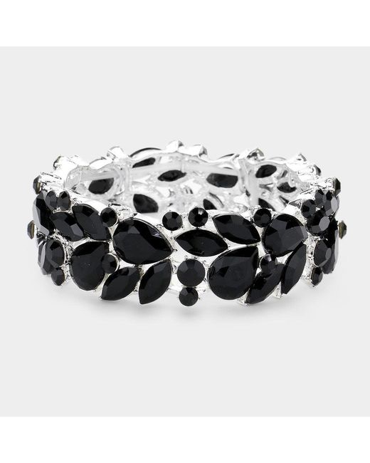 Fashnzfab Metallic Multi Stone Cluster Stretch Evening Bracelet