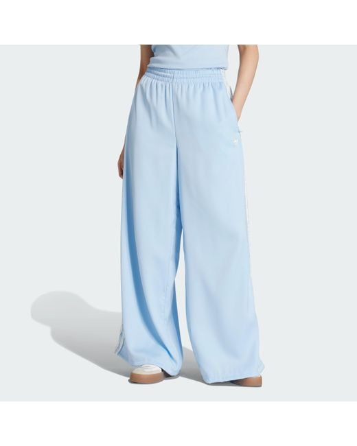 Adidas Blue Originals Satin Wide Leg Pants Ruffle 3-Stripes