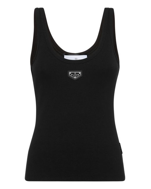 Philipp Plein Black Rib Tanktop Placca