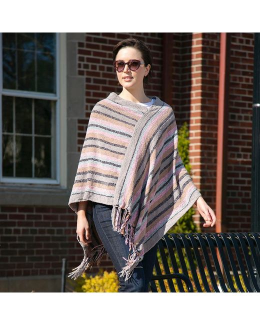 TRUEDAMES Gray Stripe Patterned Poncho