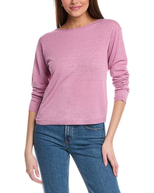 Vince Red Dropped-Shoulder Boat Neck Linen-Blend Sweater