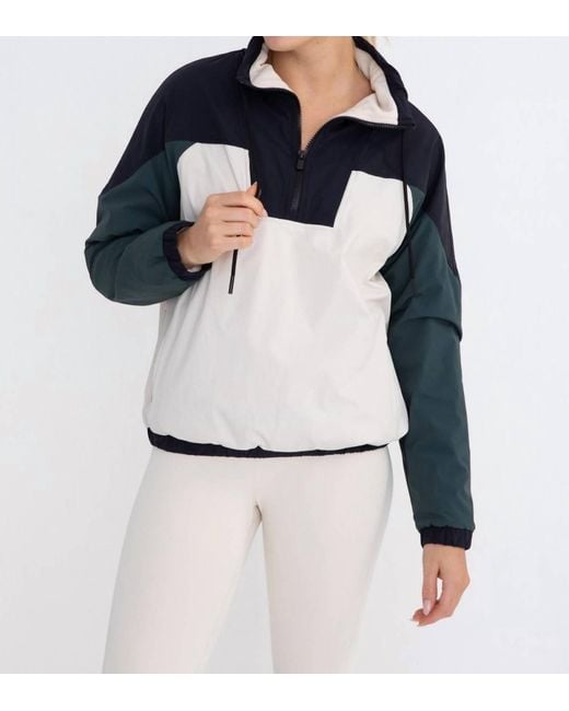 Mono B Blue Dash Color Block 1/4 Zip Pullover Jacket