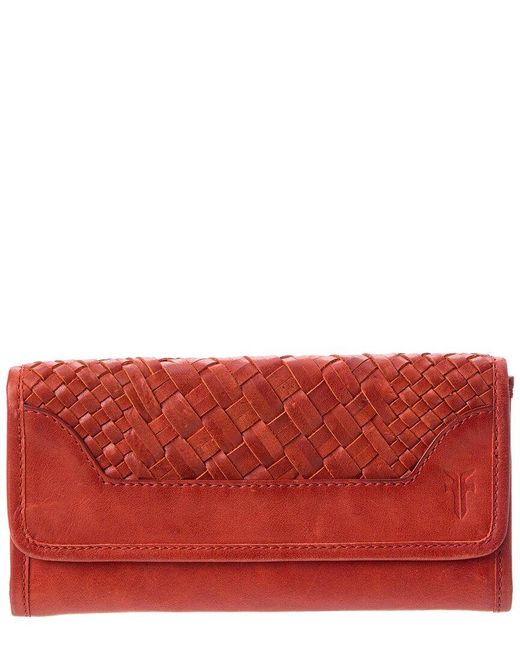 Frye Red Melissa Basket Woven Leather Wallet