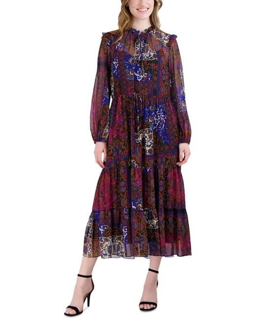 Julia Jordan Purple Sheer Midi Dress