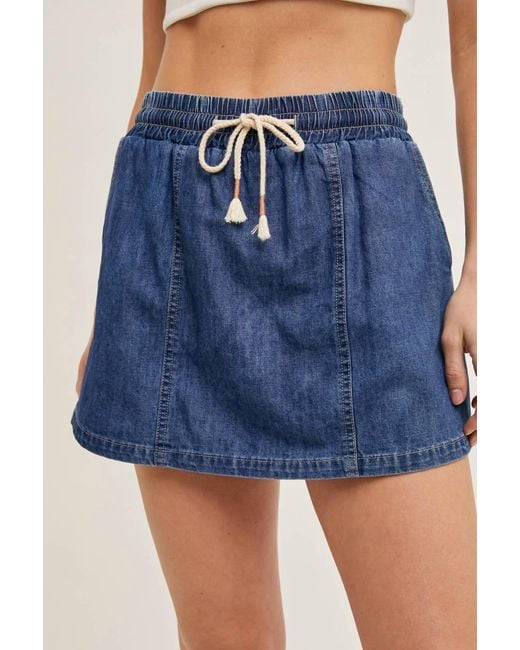 Bluivy Blue Denim Drawstring Skort With Pockets