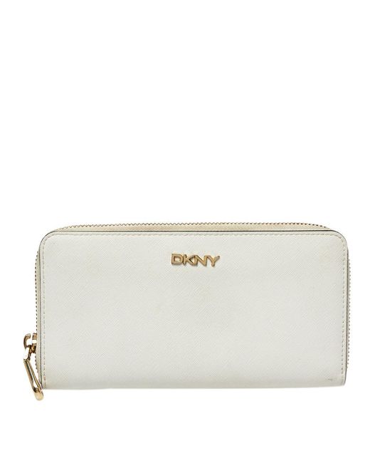 DKNY Natural Saffiano Leather Zip Around Continental Wallet