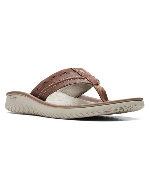 Clarks Brown Wesley Post Faux Leather Slip On Thong Sandals