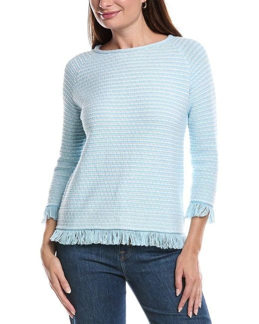 Forte Blue Textured Fringe Pullover