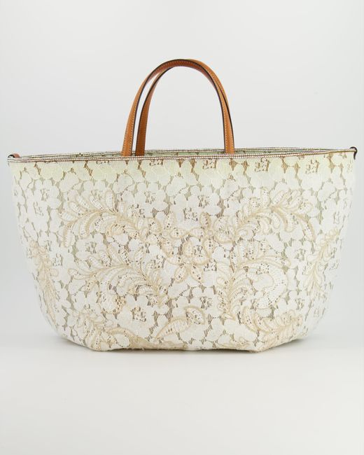 Ermanno Scervino Natural Lace Embellished Tote Bag