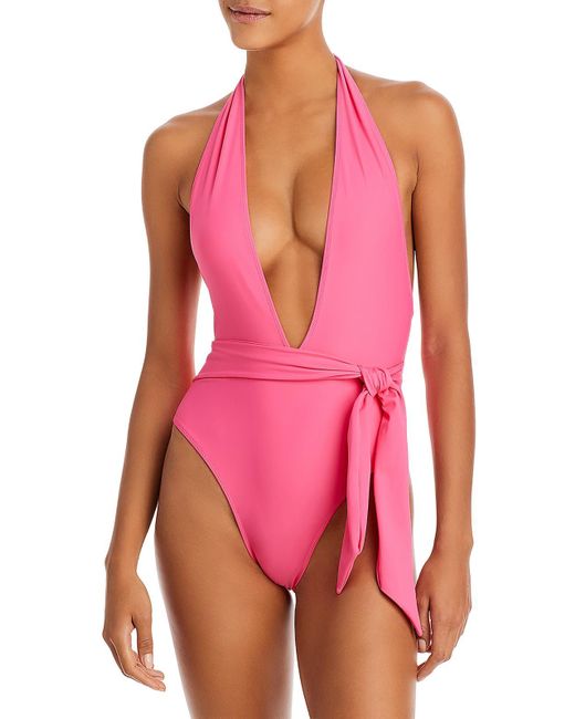 Ramy Brook Pink Verona Belted Plunging One-piece Swimsuit