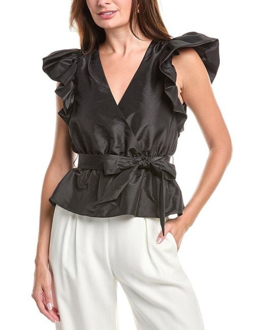 Jonathan Simkhai Black Adelaide Ruffle Sleeve Wrap Top