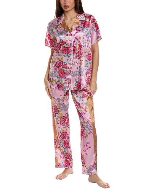 Johnny Was Red 2pc Byni Silk-blend Lounge Set