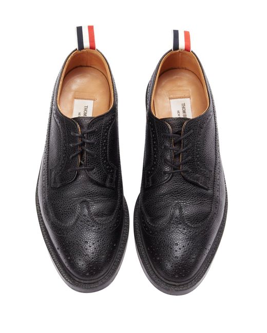 Thom Browne Black Grained Leather Perforated Oxford Brogue Shoes for men