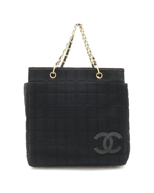 Chanel Black Chocolate Bar Cotton Shoulder Bag (pre-owned)