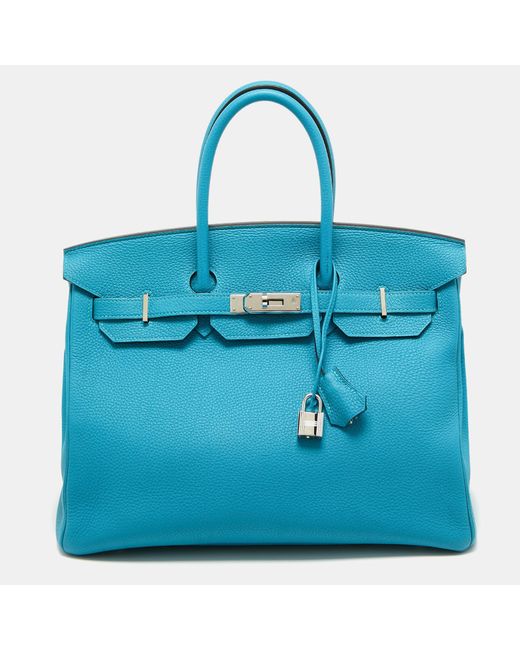 Hermès Blue Turquoise Togo Leather Palladium Finish Birkin 35 Bag