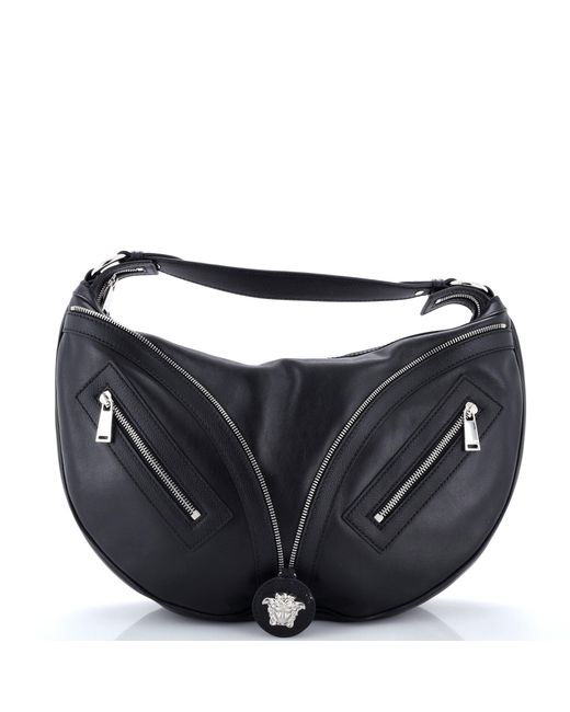 Versace Black Repeat Hobo Leather