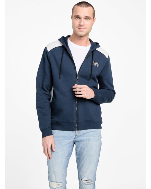 Guess Blue Eco David Color-Block Zip Hoodie for men
